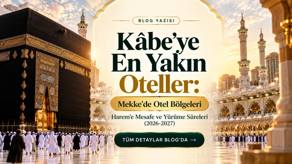 Koyu yeşil zemin üzerinde Kâbe'ye En Yakın Oteller yazan EFT Turizm rehber kapağı