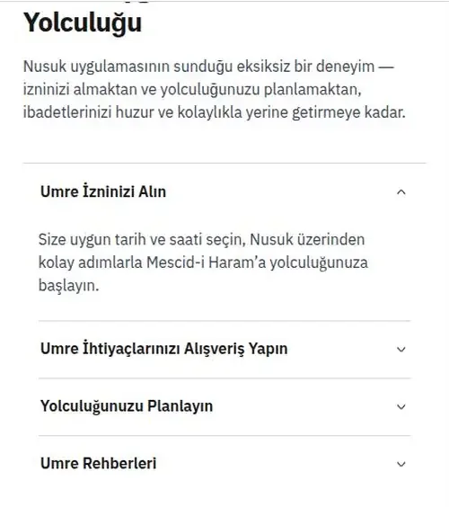 Nusuk resmî sitesinin Türkçe umre sayfasında “Umre İzninizi Alın” bölümü